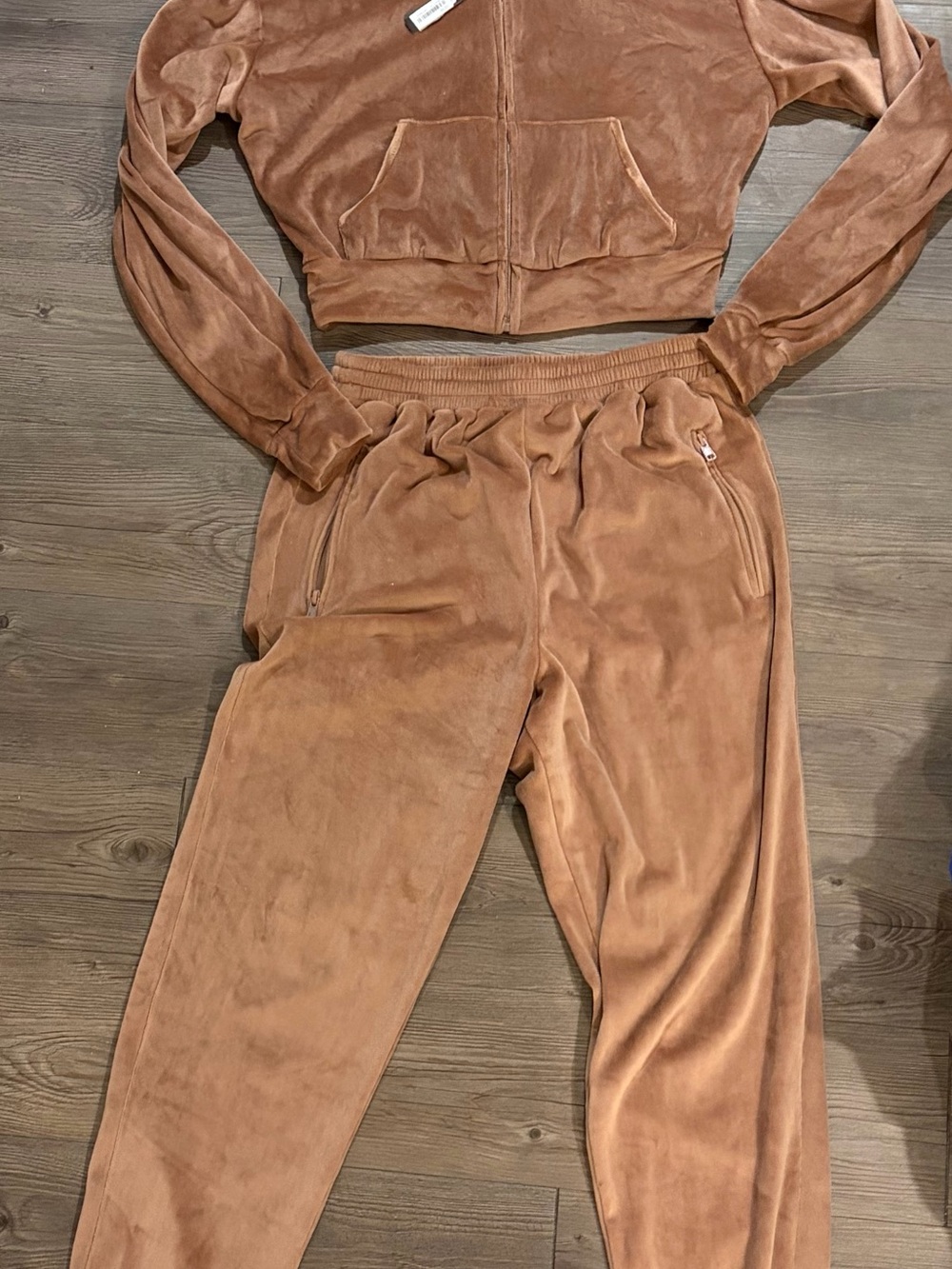 Juicy Couture Brown Velour Track Pants & Cropped Zip Hoodie Set